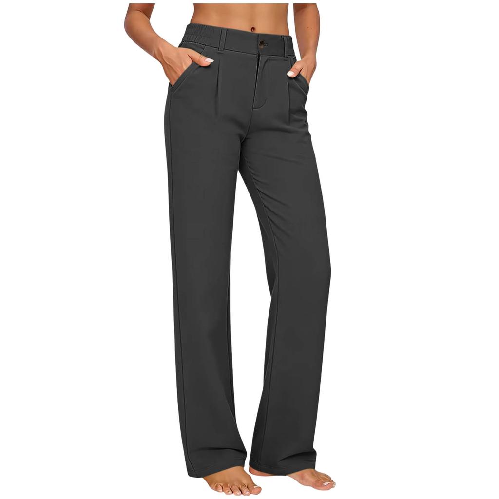 Women’s High Elastic Straight Leg Casual Pants with Waistband and Side Pockets Suitable for Everyday Wear and Office