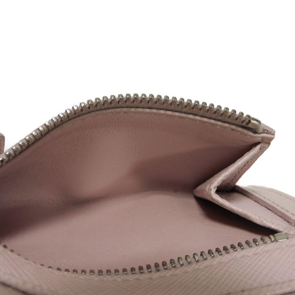 Used Saffiano Keychain 11569 1PP122 7943 L-shaped Zipper Key Ring with Card Case and RFID Triangle Logo, Pink, Women's