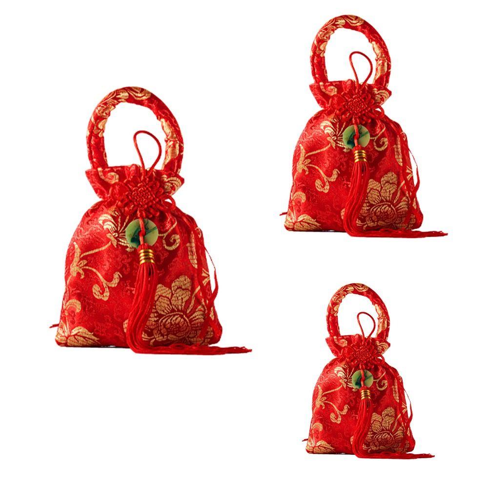 Wrist Bag Canvas Flower Drawstring Bag Large Capacity Festive Sugar Bag Outdoor