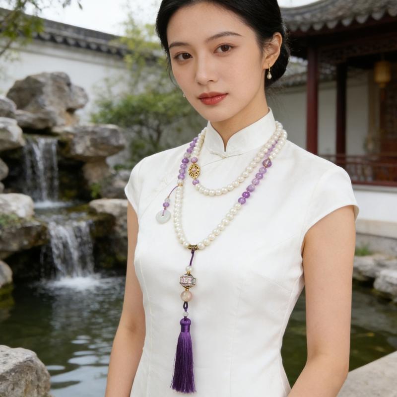 Women's Fashion Long Layering Beaded Fringe Necklace with Glass Stone Accents for Comfortable and Stylish Wear in Various Occasions