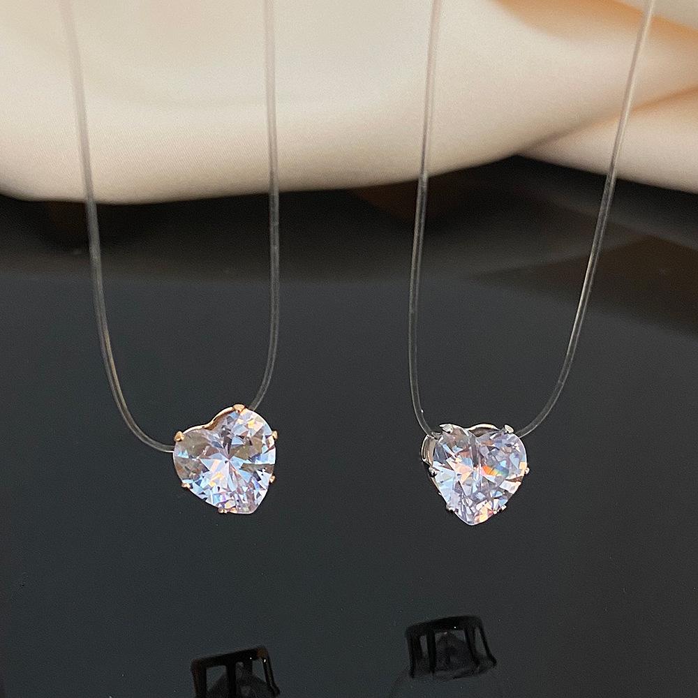 Transparent Fishing Line Necklace for Women Personality Zircon Love Heart-shaped Invisible Clavicle Chain Fashion Jewelry GIfts