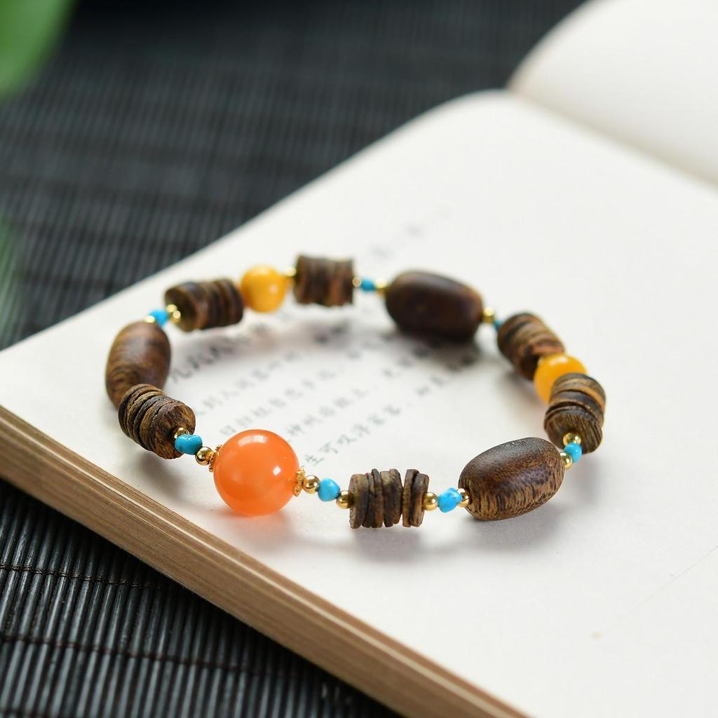 Agarholz Jujube & Türkis Bernstein Armband