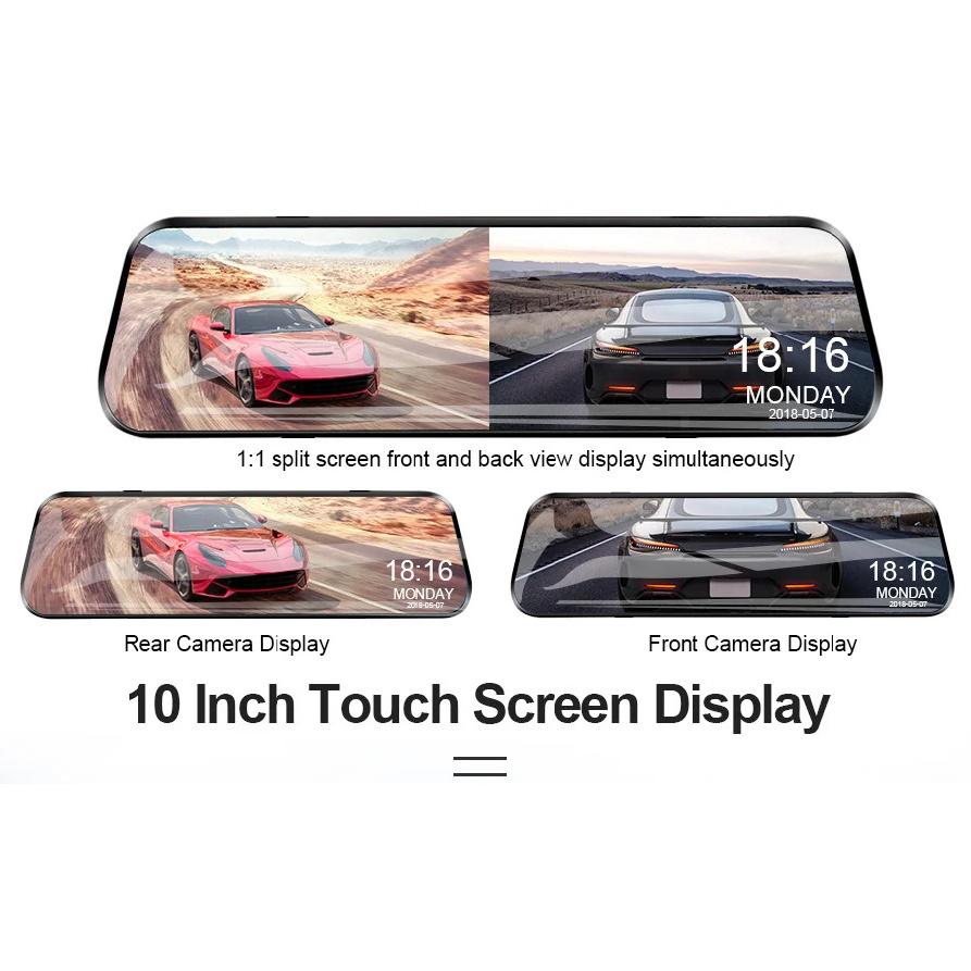 10'' Rearview Mirror Dash Cam Front & Rear 1080P Dual Recording, Backup Camera, 24H Parking Monitor, Night Vision for Cars