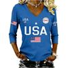 Women V Neck 3 4 Sleeve USA Letter Print Top Casual Loose Fit American Flag Graphic Pullover Shirt for Women