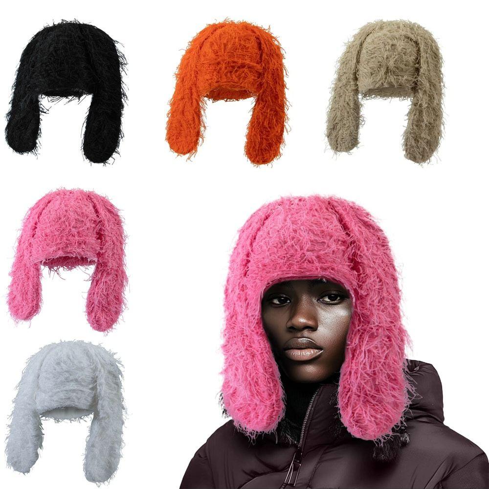 

Casual Bunny Ears Hat Warm Skiing Cap Fashion Knitted Hat Unisex хакі