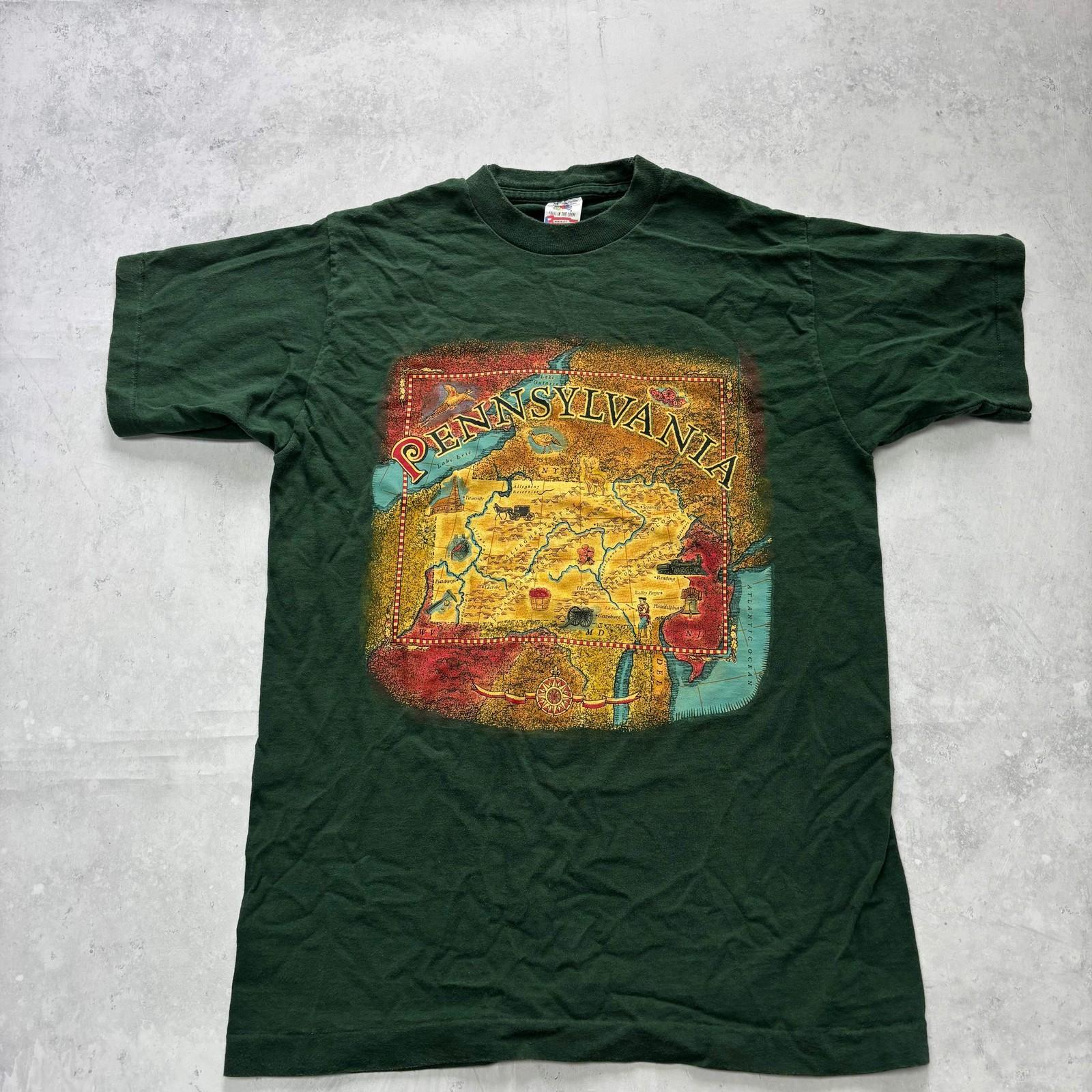 Vintage T Shirt Mens Medium Green Single Stitch Graphic Print 90s USA Tourist (E L