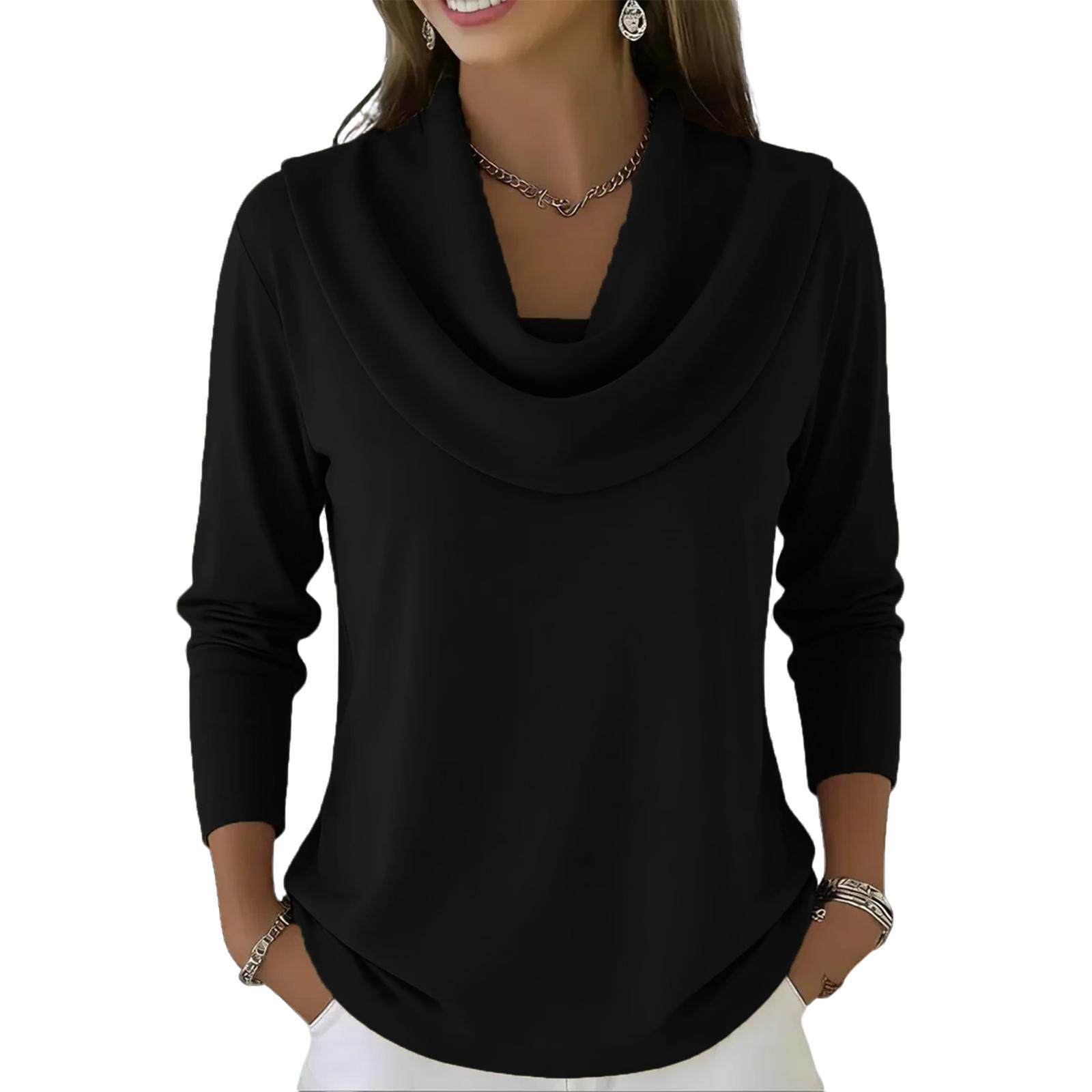 

Women s Fashionable Solid Color Long Sleeved Sports Casual Pullover Top XL чорний