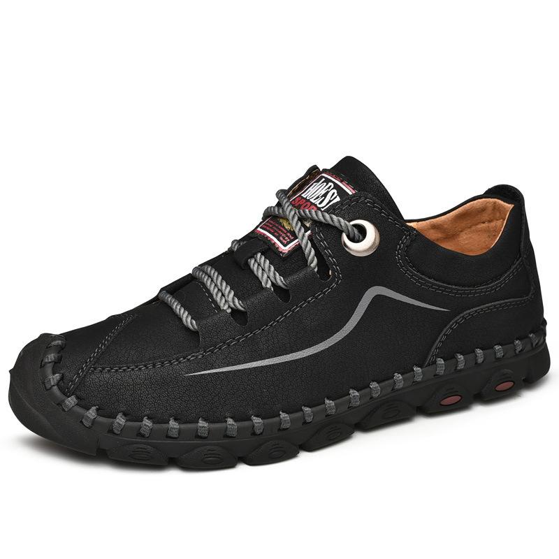 7587 Spring men's large size casual shoes low-top lace-up leather surface flat-bottom outdoor handmade leather shoes sewn shoes