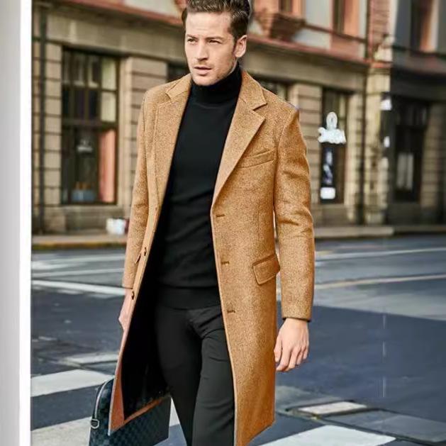 2025 Autumn/Winter Men's Woolen Coat - British Fashion, Long Style, Trendy Temperament, Long Sleeve Outerwear
