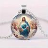 A Light of Faith Jesus Divine Blessing Pendant Christian Faith Gift Glass Pendant Necklace Fashion Accessory Suitable for Everyday Wear