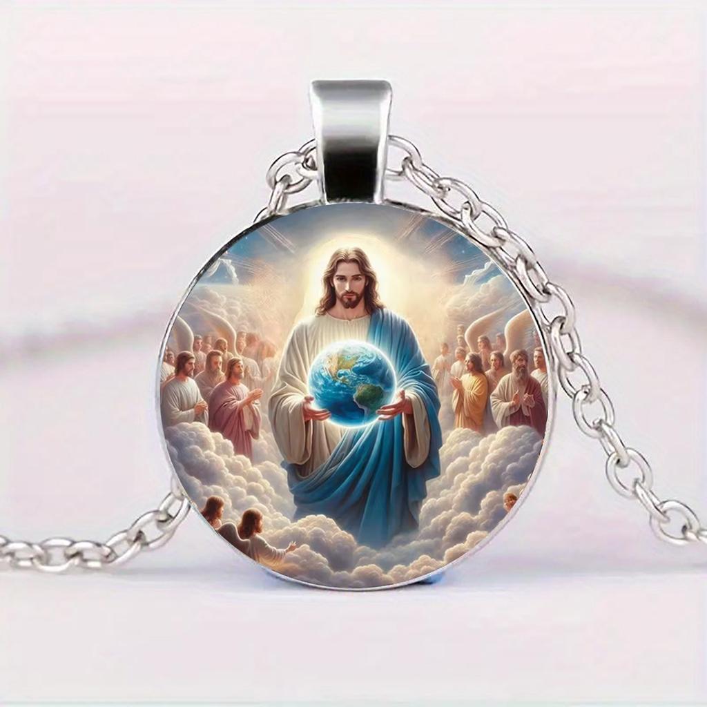 A Light of Faith Jesus Divine Blessing Pendant Christian Faith Gift Glass Pendant Necklace Fashion Accessory Suitable for Everyday Wear