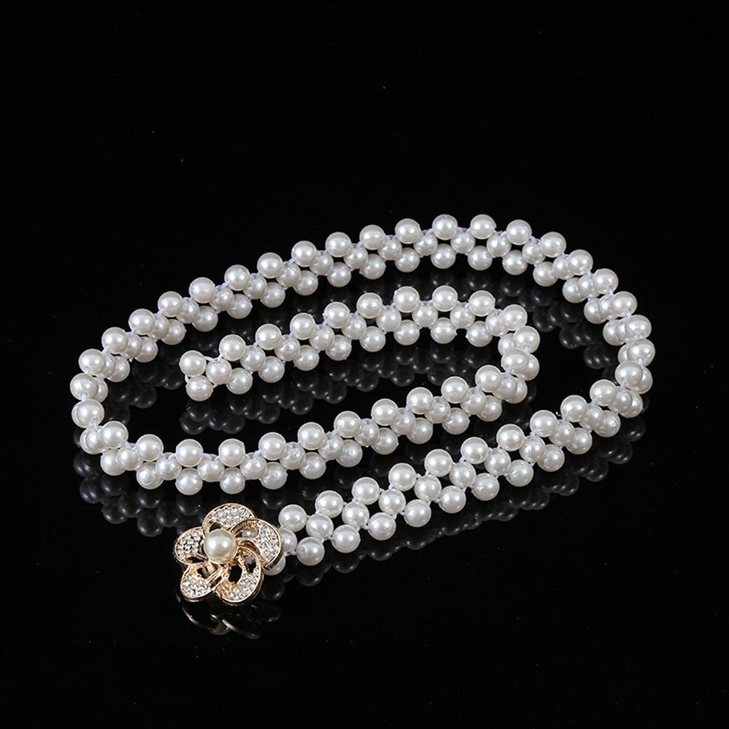 "Korean Style Rhinestone Pearl Waist Chain for Women – Fashionable, Sweet, Elastic Belt"