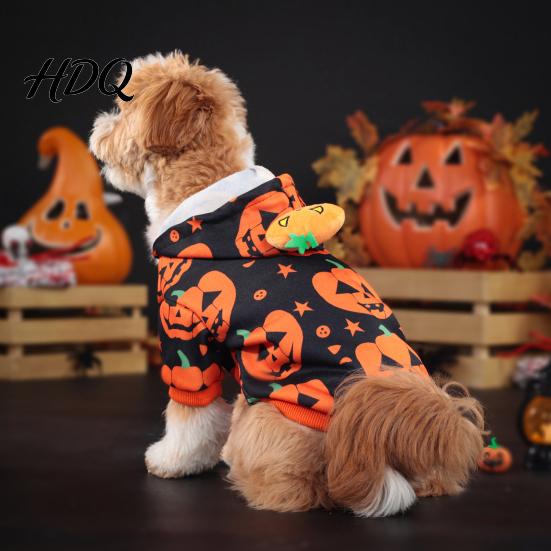 Non-restrictive Dog Wear Halloween Pumpkin Hoodie Pet Sweatshirt Autumn Pullover Cute Costume Hooded T-shirt for Small Medium Dogs Cats Festive