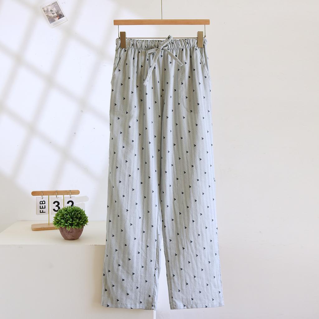 2026 New Spring and Autumn Women's Sleeper Pants 100% Cotton Gauze Loose Cute Pants Large Cartoon Home Pants Bottoms