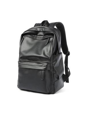 Men's Fashion Backpack PU Leather Waterproof Casual Travel Bag for 14-Inch Laptop