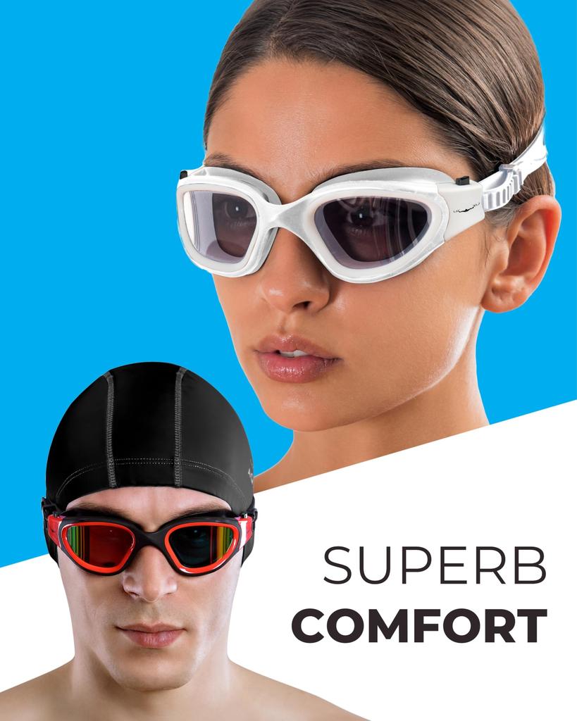 AqtivAqua Wide View Swim Goggles Special Design Case Swimming Workout Open Water Line Red + - Indoor/Outdoor