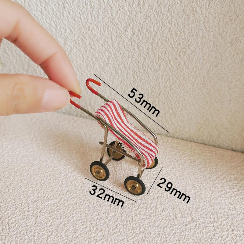 1Pcs Doll House Home Decoration 1/12 Dollhouse Accessories Mini Metal Baby Carriage Miniature Pushcart Model