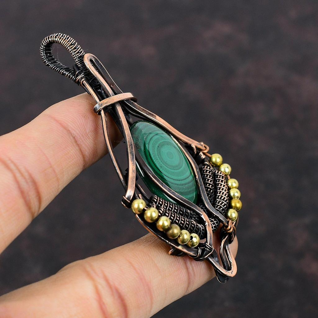 Malachite Pendant Copper Wire Wrapped Gemstone Jewelry Designer Pendant Malachite Jewelry Handmade Pendant Copper Wire Pendant Gift For Mom