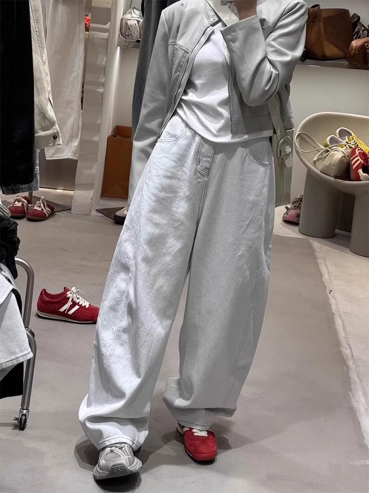 Women's White High Waist Wide Leg Jeans - Curved Knife Design, Plus Size, Slimming, Spring/Autumn 2025.