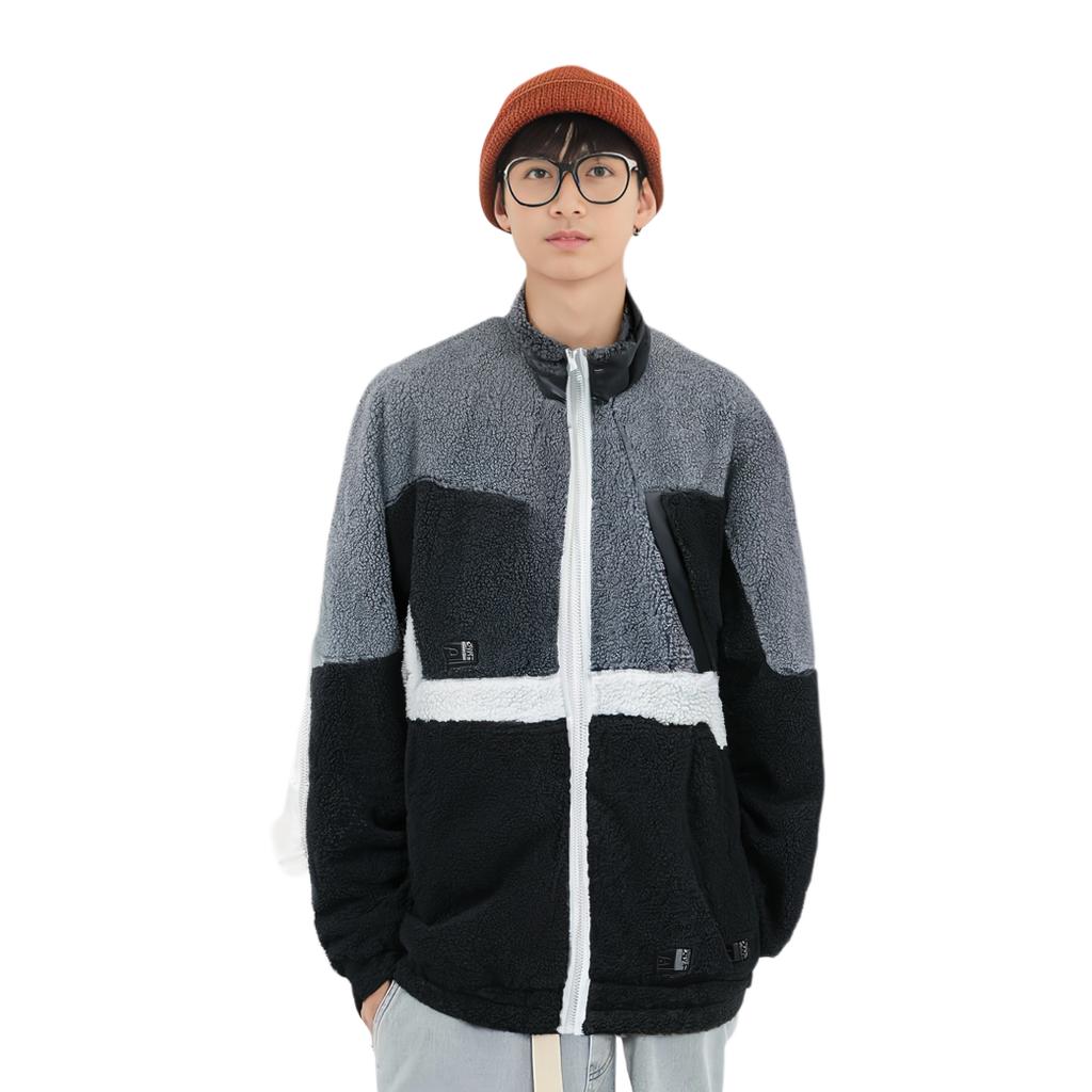 Li-Ning Fleece Warm Color Block Loose Long Sleeve Jacket Men Jacket Dark-Gray AFDR889-2