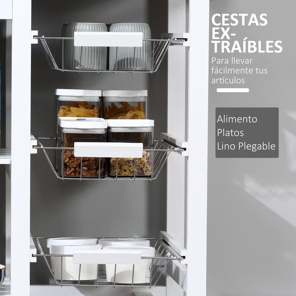 Kitchen Trolley, Serving Cart, Drawers, Baskets, Towel Rack, Wheels, 92 x 37 x 82 cm, White
