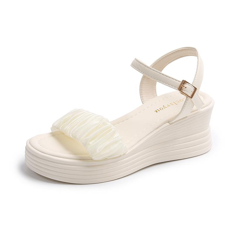 Muffin sole heightening sandals women's slope heel summer new women's versatile Xiaoxiangfeng thick-soled non-slip wedding dress Roman shoes