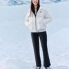 Skechers Basic Letter Logo Printed Woven Hooded Warm Short Jacket Down Coat Women jackets Tofu-White P423W084-0211