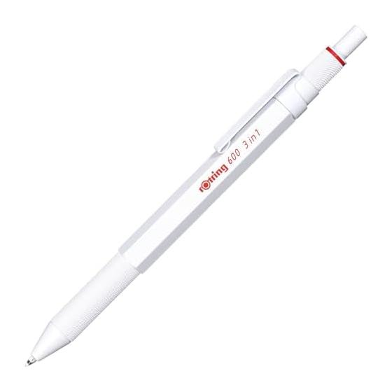 Rotring 600 Permanent White 3-in-1 Multi Function Pen (2 Black/Red Ballpoint & Mechanical Pencils), Gift Boxed