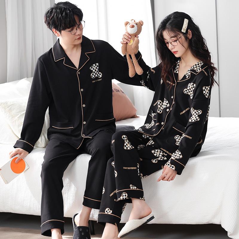 Couple Pajamas Women'S Pure Cotton Long-Sleeved Casual Can Wear Cotton Loungewear Large Size Men'S Suit