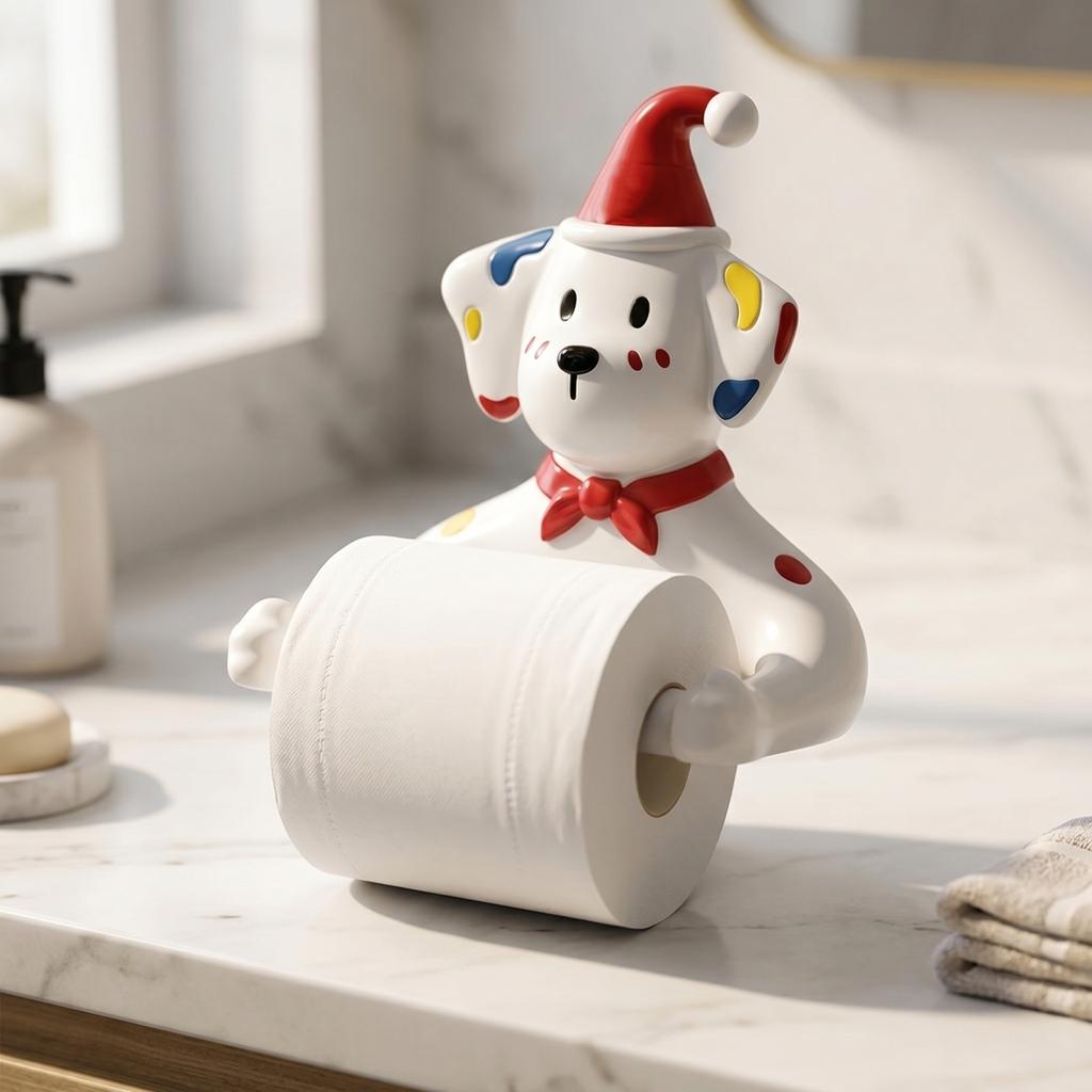 Creative Dog Toilet Paper Holder Decorative Stand for Bathroom Countertop or Wall Mount Functional and Cute Design for Home and Office Use