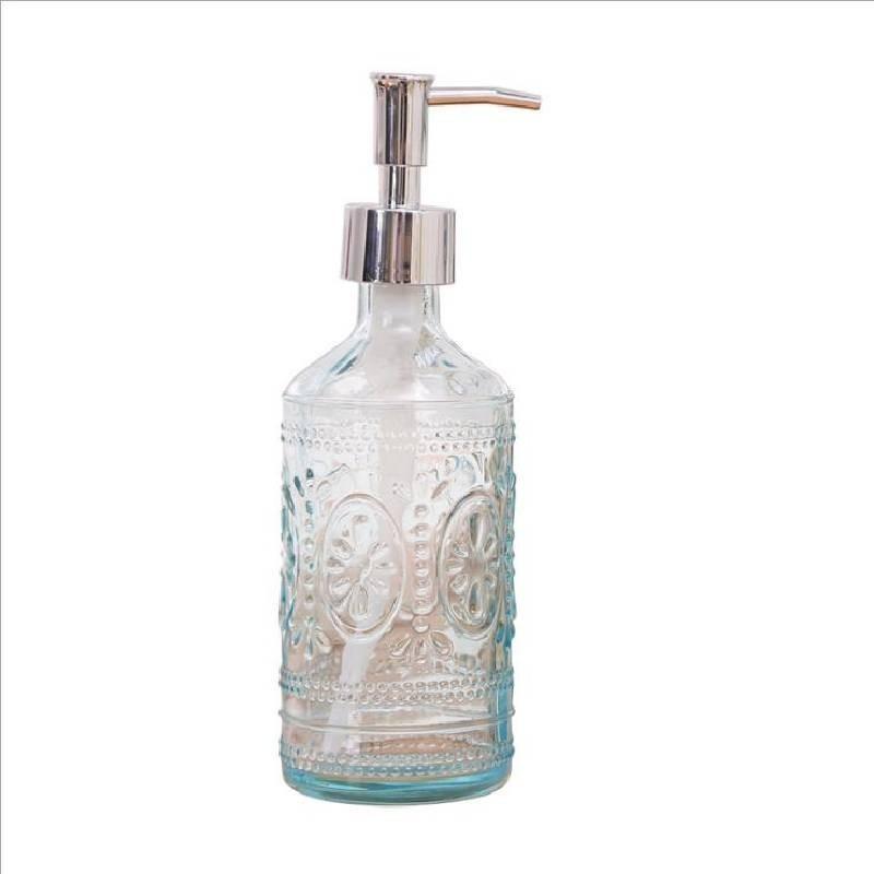 Stylish Blue And Gray Glass Soap Dispenser 420ml Square Bottle For Lotion And Liquid Soap