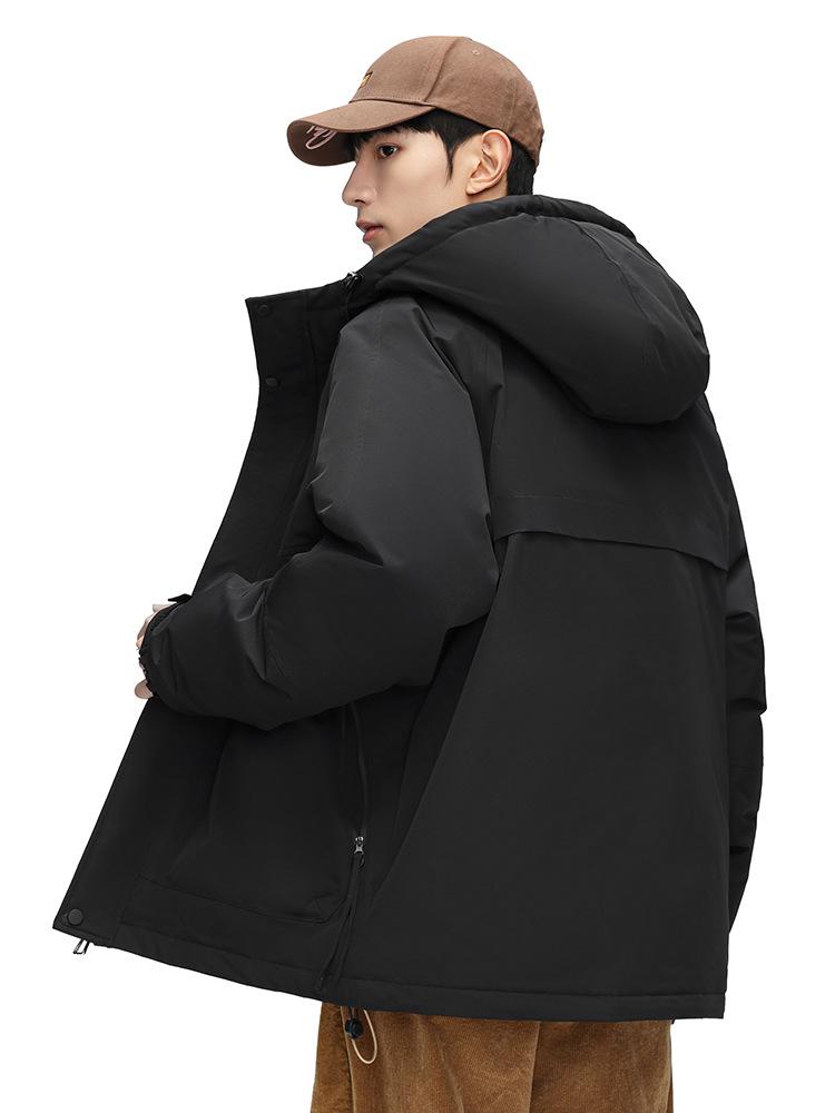 Men's 2025 Stylish Solid Color Hooded Windproof Down Jacket