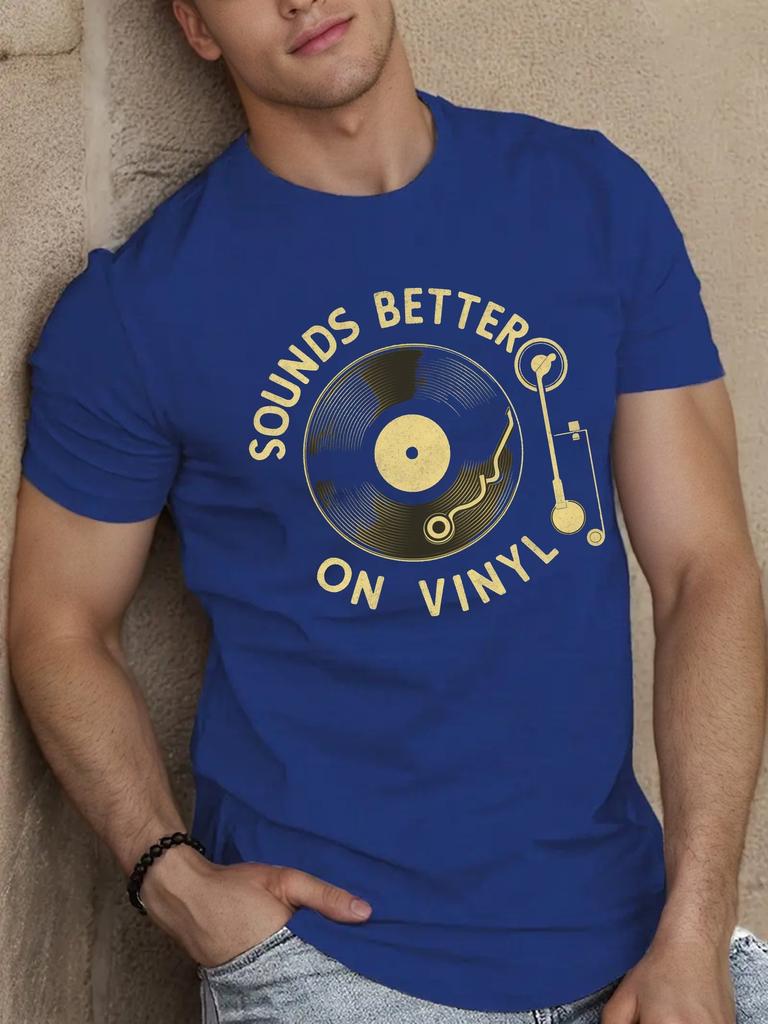 record player SOUNDS BETTER ON VINYL design100 cotton summer casual Oneck short sleeve printed mens Tshirt