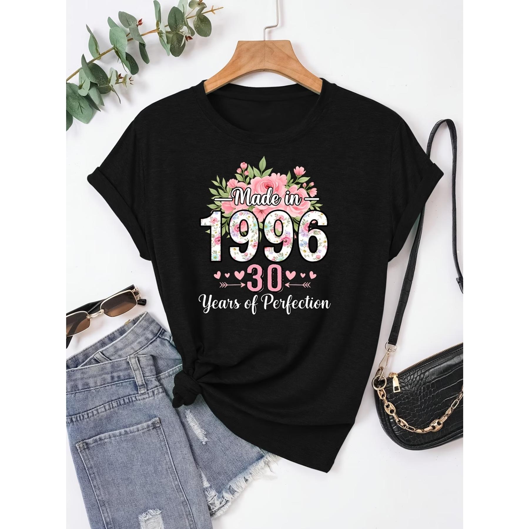 1996 30 Years of Perfection Floral Design Women S T-shirt Summer Casual Tee for 30th Anniversary or Birthday Celebration S чёрный