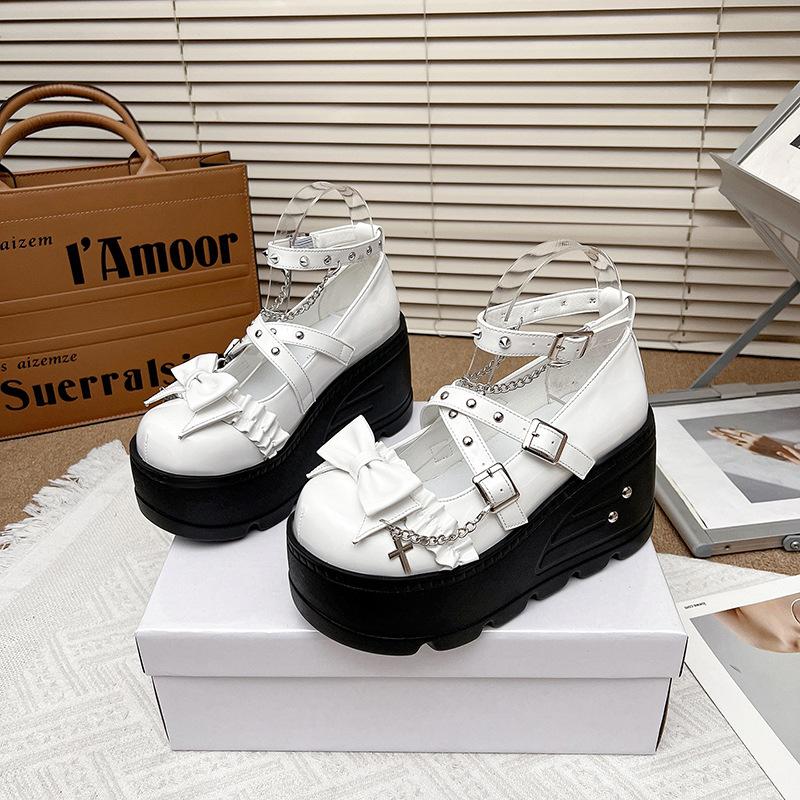 Fashion Comemore Japanese Jk Uniform Mary Jane Shoes Large Size Women Wedges High Heels Leather Pumps for Women Punk Style Single Shoes
