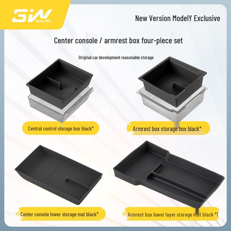 3W Silicone Pad for Tesla Model 3/Y Center Console Armrest, Dual Layer Storage Box