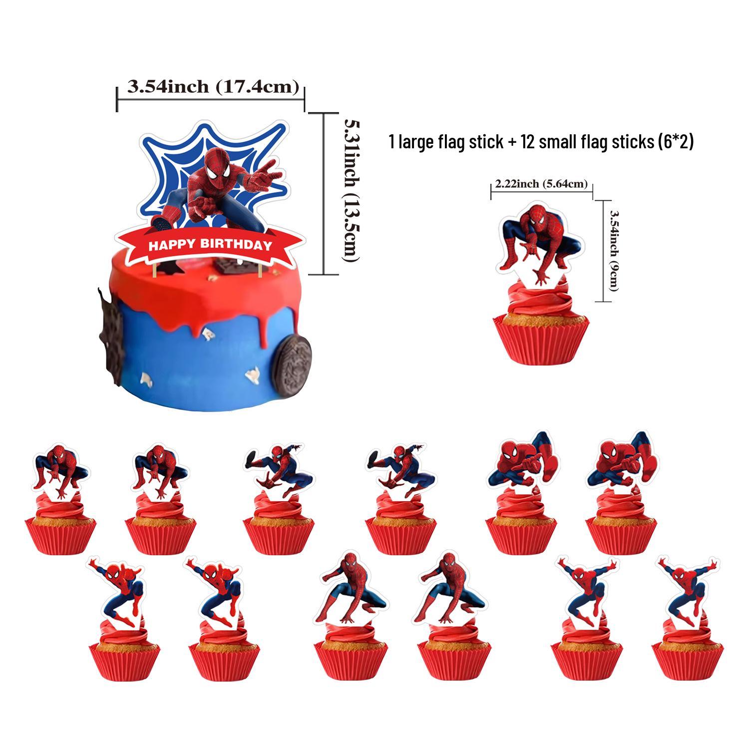 Spider-Man Birthday Party Supplies: Decorations, Cake Topper, Flag Insert, Balloon Set