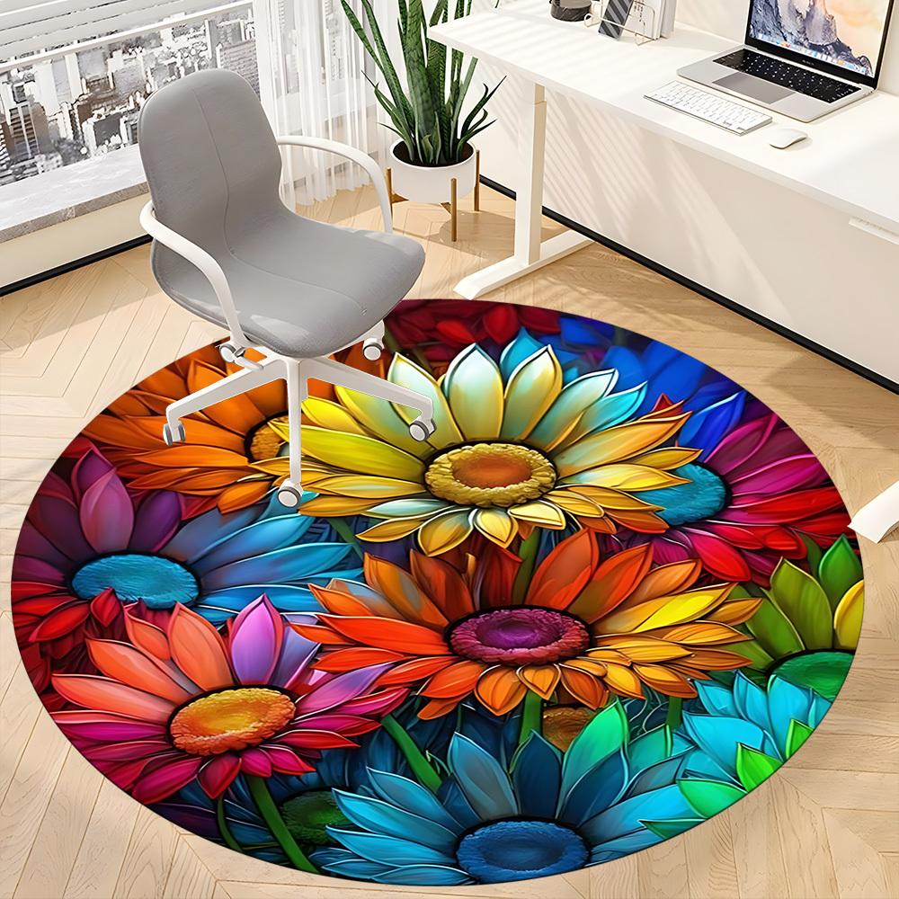 1pc Floral Kaleidoscope Office Round Area Rug, Indoor Mat Suitable ForOffice, Under Office Chairs Bedroom Living Room Home Decor, Room Deco  D077