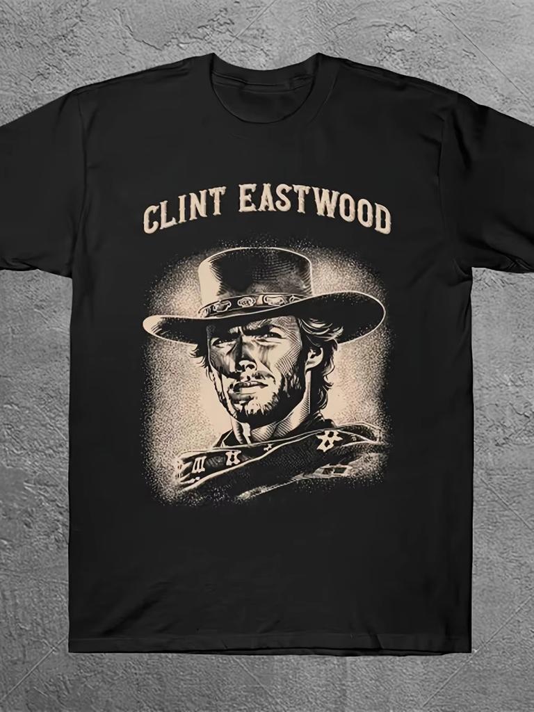 2026 Summer New Design - High-Quality Comfortable Men's Round-neck Printed T-shirt Featuring Clint Eastwood's Pattern