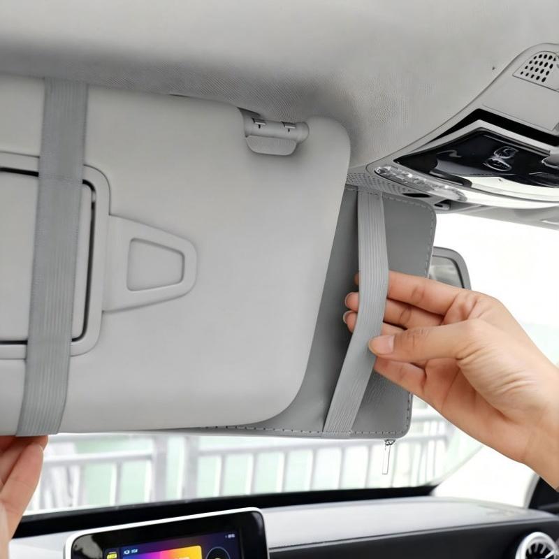 Multifunctional Car Visor Organizer Zippered Sunglasses Clip With Card Holder & Ticket Storage Pouch Auto Interior Accessories
