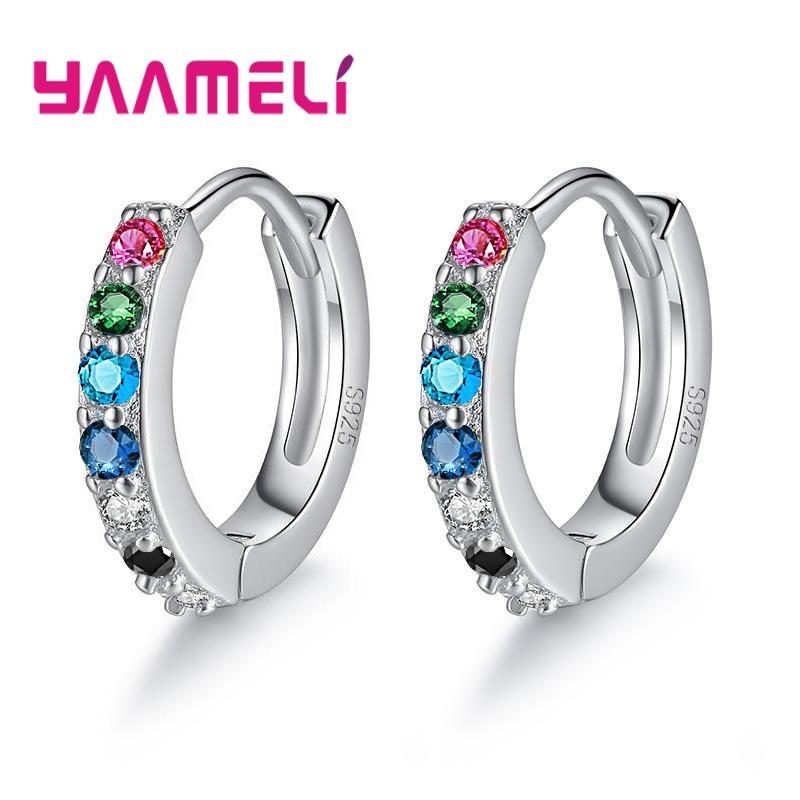 Classic 925 Silver Multicolor Cubic Zircon Small Hoop Earrings for Women Girls Wedding Party Fashion Jewelry Gifts