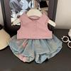 Girls' Summer Floral Denim Vest and Bloom Shorts Set