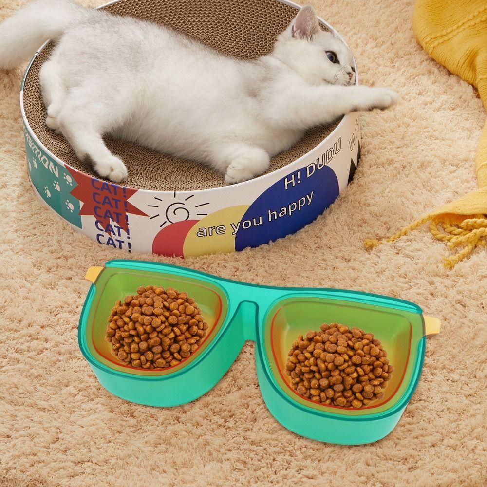 Anti-Knockover Glasses Shape Cat Bowl Large Capacity Pet Slanted Drinking Bowl  for Dogs Cats