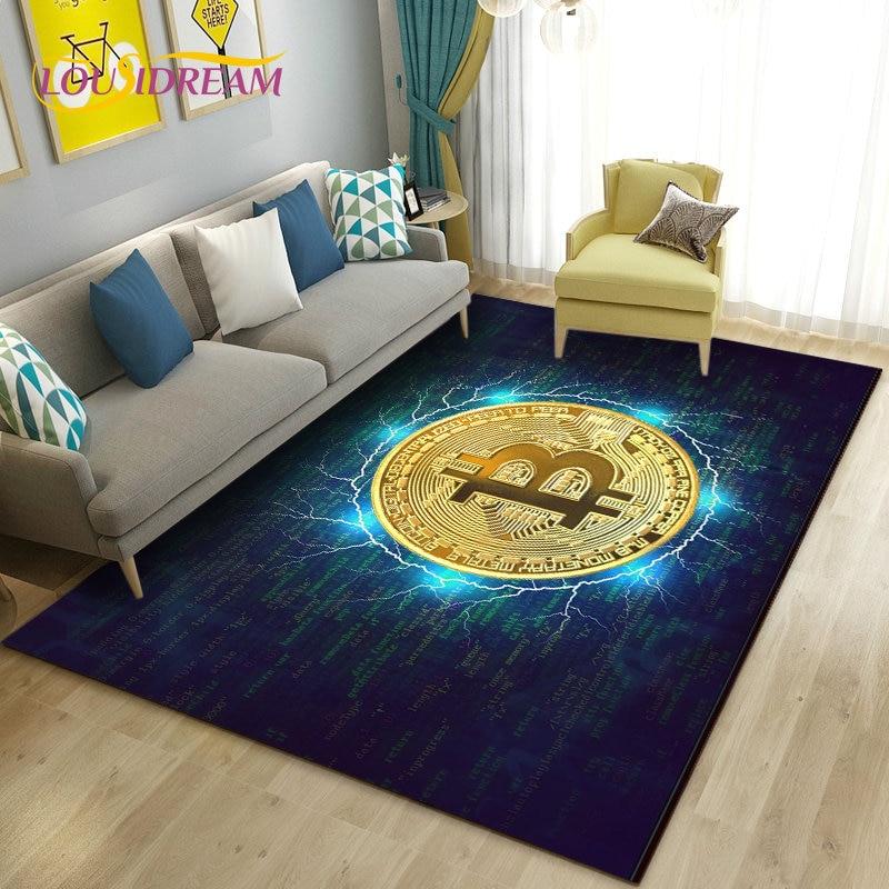 3D Bitcoin Area Rug Large,Carpet Rug for Living Room Bedroom Sofa Kitchen Doormat Decoration,Children Play Non-slip Floor Mat