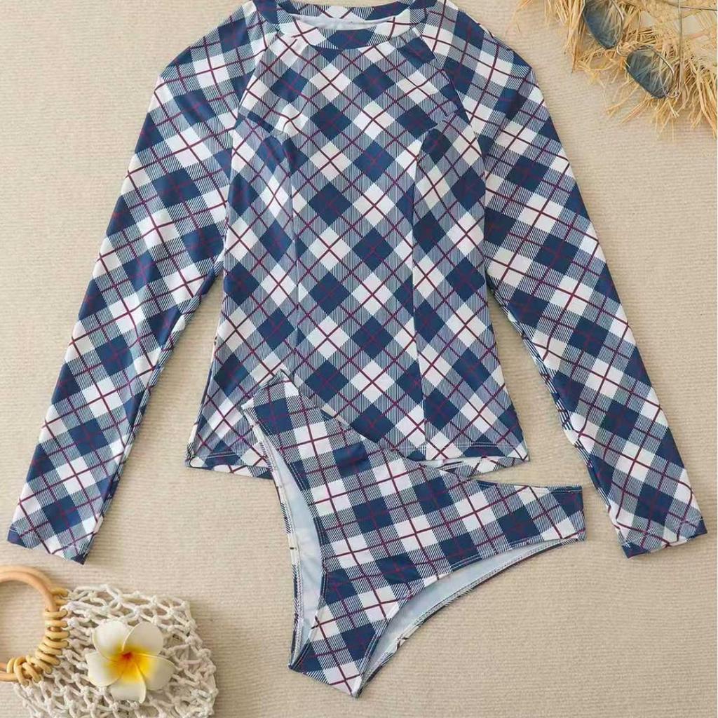 Women's European and American Long-Sleeve Tummy-Control Quick-Dry Diving and Surfing Two-Piece Swimsuit