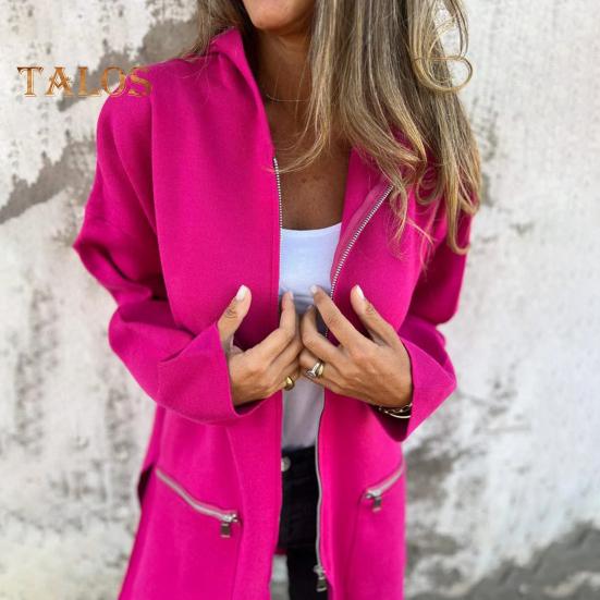 Damenjacke im Windbreaker-Stil mit Kapuze, Kordelzug in der Taille, Reißverschlusstaschen, einfarbig, Reißverschluss, Thermo-Langarm, Radfahren, Wandern, Workout, Frühling, Herbst