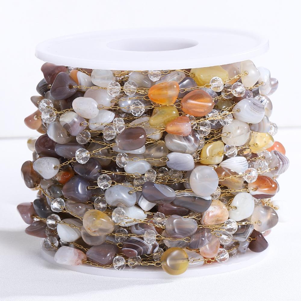 2meters 1meter Stainless Steel Natural Stone Beaded Chain for Necklace Bracelet Sweater Crystal Chain Jewelry Making DIY