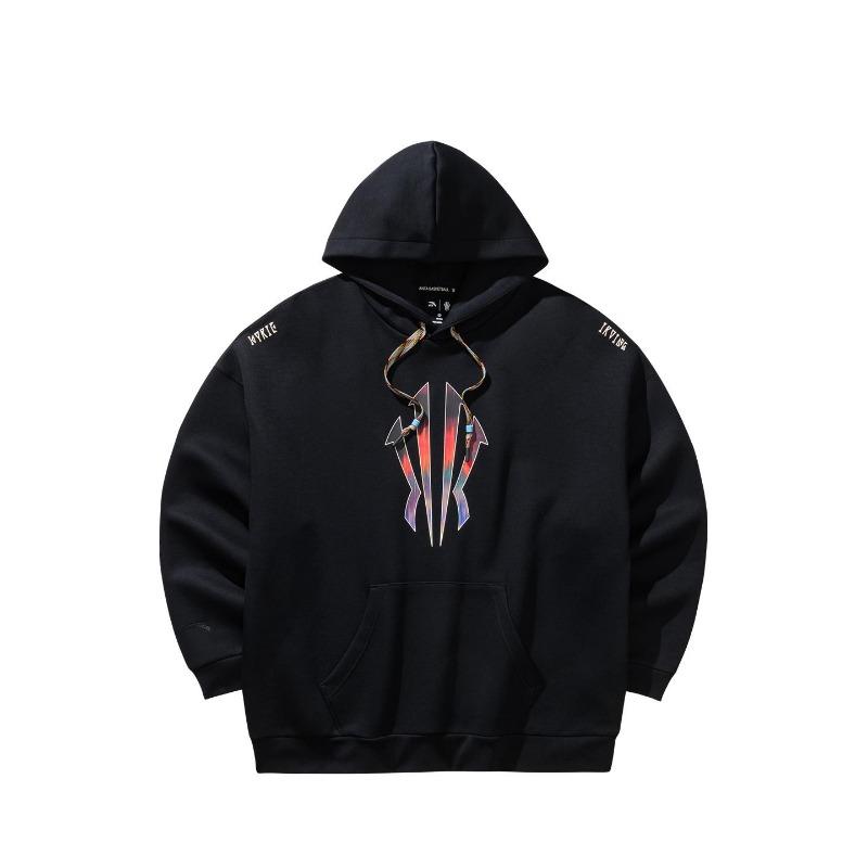 Anta Kyrie Series Logo Print Fashionable Casual Loose Retro Comfortable Breathable Knitted Hoodie Unisex Hoodies Black 172611706S-3