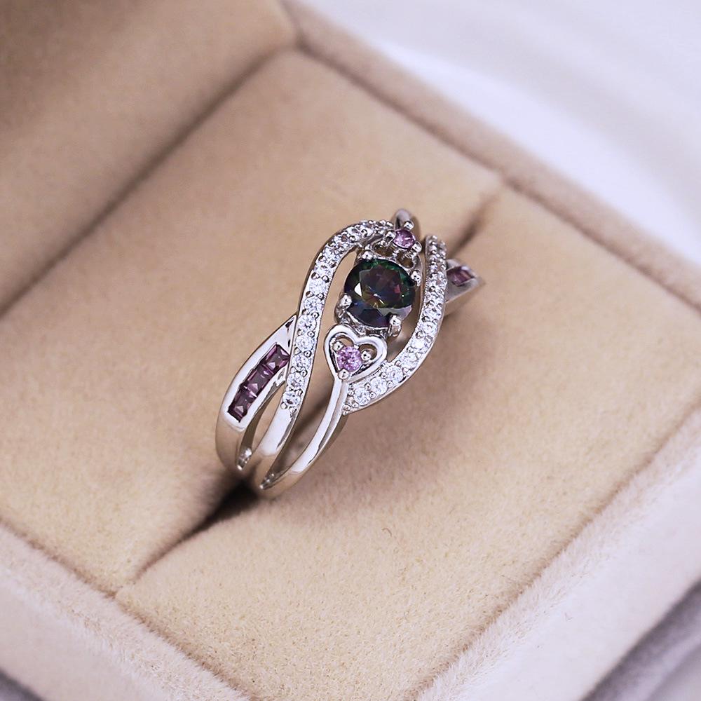 Heart-Shaped Amethyst Ring, Colorful Zircon Platinum-Plated Silver Ring And Bracelet.