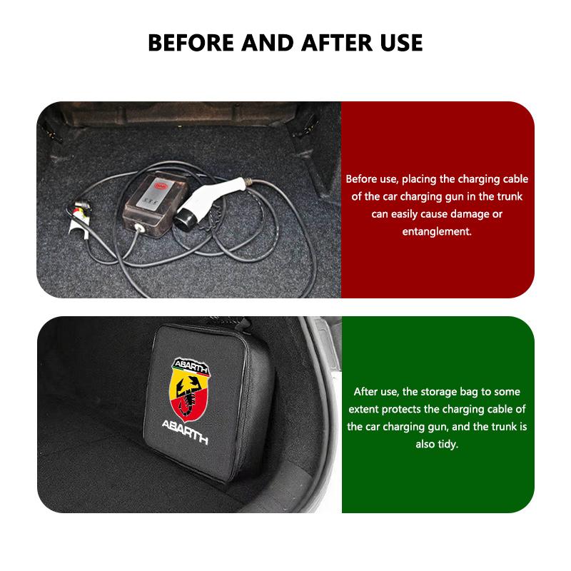 Electric Car Charger Plugs Storage Carry EV Charging Cable Bag For Abarth FIAT FR 500 Punto Ducato Palio Bravo Doblo Tipo